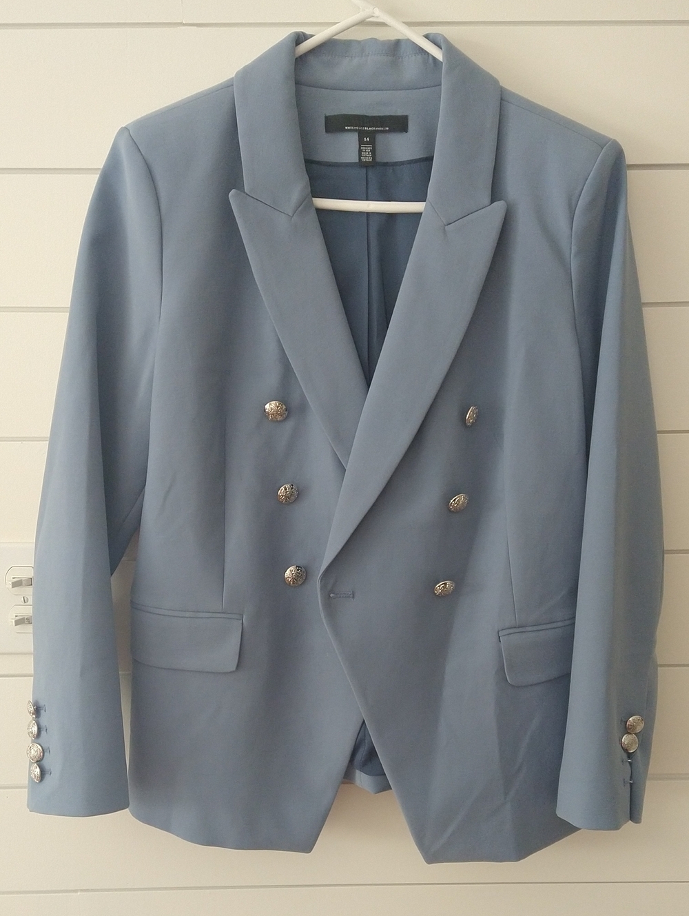 White House Black Market Double-Breasted Blue Blazer